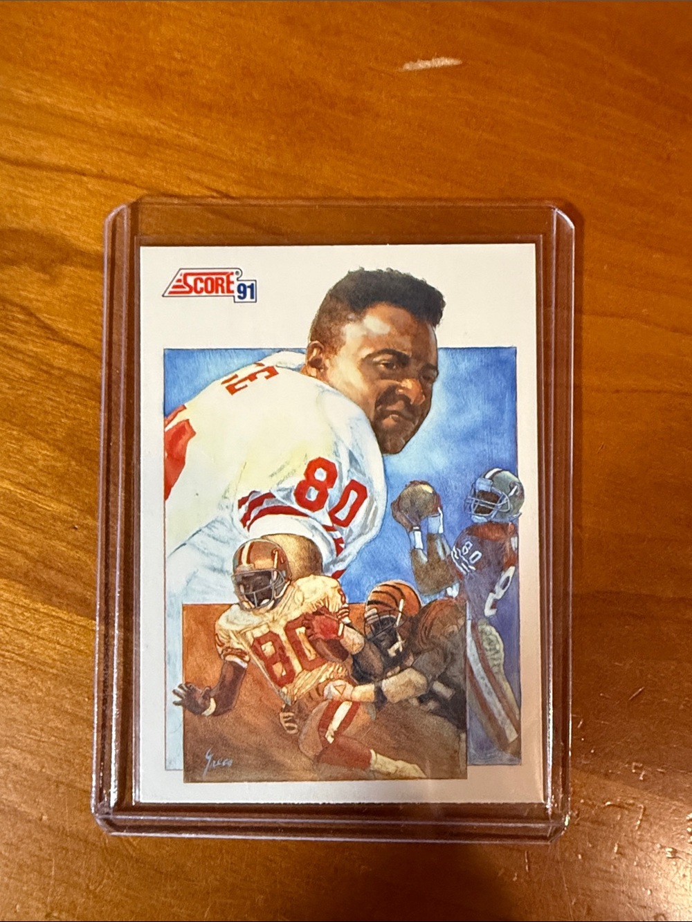 Jerry rice Score 91 Football Trading Card - Red & White Jersey Art